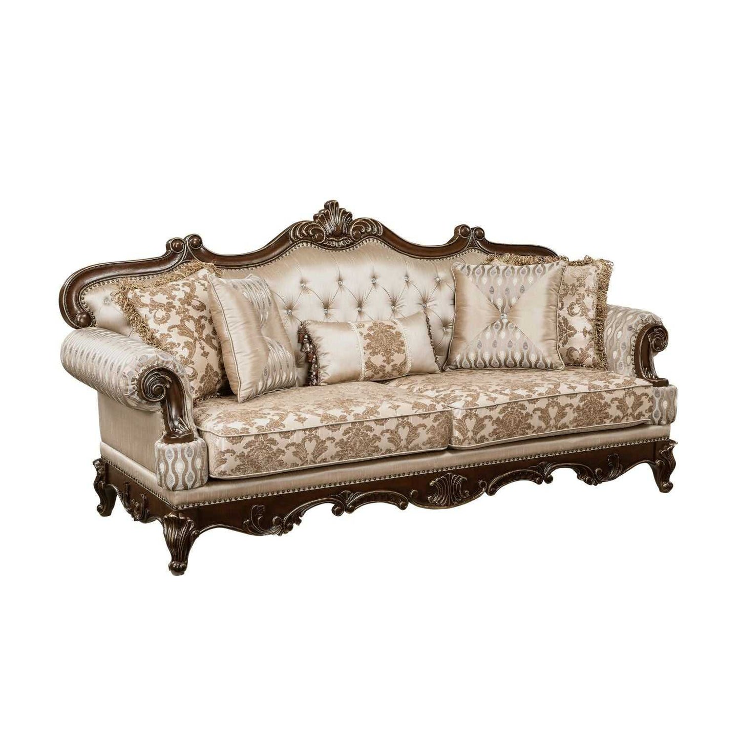 Formal Traditional Luxury Sofa Set 2pc Sofa Loveseat Cherry Finish with Gold Tipping Solid Wood Living Room Furniture - luxuryhomedecoridea.com