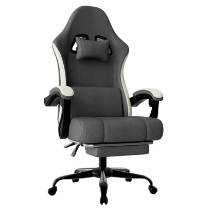 Ergonomic Gaming Chair with Pocketed Spring Cushion, Breathable Fabric Computer Chair with Footrest, Adjustable Lumbar Support Video Game Chair for Adults (Fabric) - luxuryhomedecoridea.com