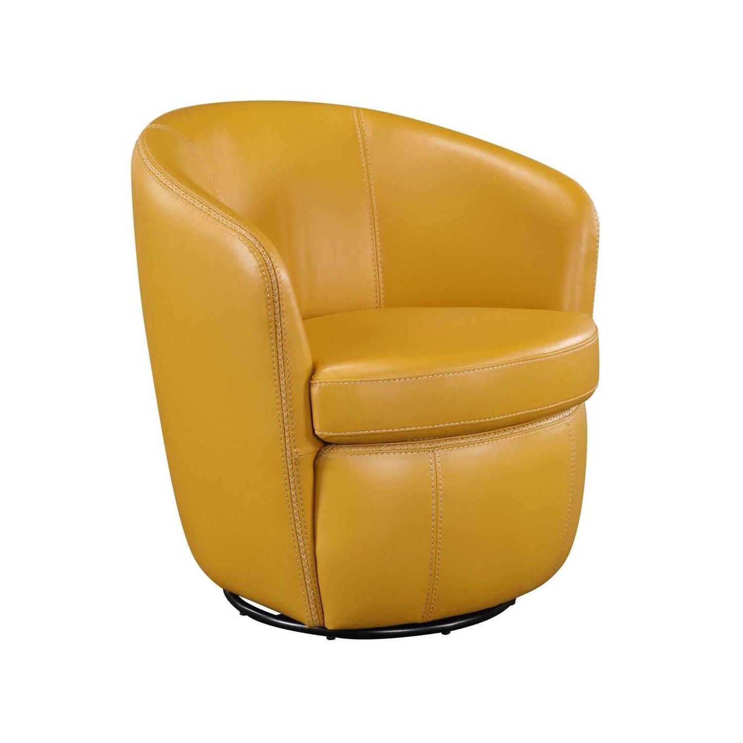 Luxury Living Room Furniture Swivel Chair Yellow Top Grain Leather Upholstery Solid Wood 1pc Barrel Back Accent Chair - luxuryhomedecoridea.com