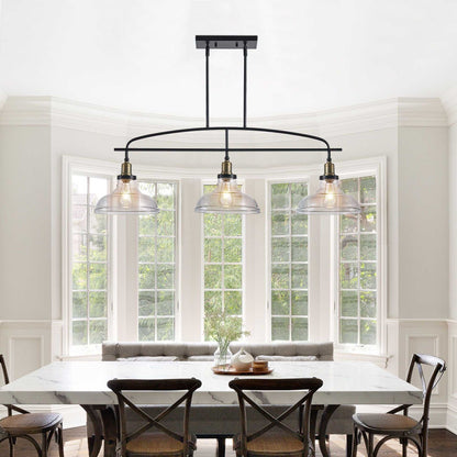 45" Industrial 3-Light Pendant Chandelier with Clear Glass Shades, Black Metal Frame, Adjustable Height, Modern Farmhouse Lighting for Kitchen Island, Dining Room, or Living Room (Bulb Not Included) - luxuryhomedecoridea.com