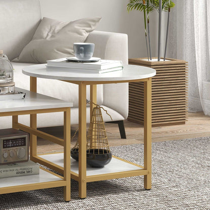 Coffee Tables Sets of 2, Rectangle and Round Coffee Table with Storage Shelves, Faux Marble Top, Living Room Table Set, White - luxuryhomedecoridea.com