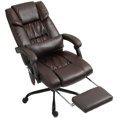 High Back PU Leather Massage Office Chair, 6 Vibration Points, Ergonomic with Footrest, Adjustable Height, Remote, Brown - luxuryhomedecoridea.com