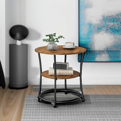 2-Tier End Table, Nightstand with Steel Frame, Spacious Top, for Small Spaces, Living Room, Bedroom, Rustic Brown and Ink Black - luxuryhomedecoridea.com