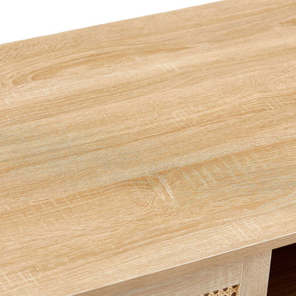 41.34" Rattan Coffee table, sliding door for storage, solid wood legs, Modern table for living room - luxuryhomedecoridea.com