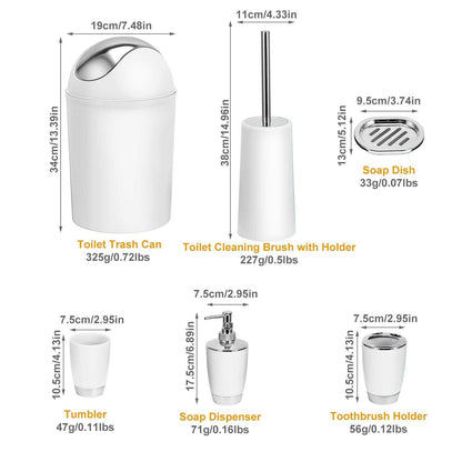 Bathroom Accessories Set 6 Pcs Bathroom Set Ensemble Complete Soap Dispenser Toothbrush Holder - luxuryhomedecoridea.com