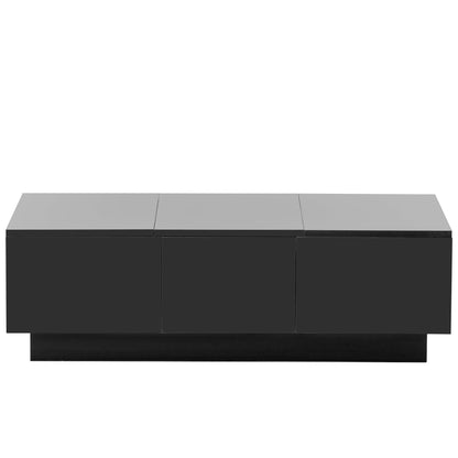 Coffee Table with 2 large Hidden Storage Compartment, Extendable Cocktail Table with 2 Drawers, High-gloss Center Table with Sliding Top for Living Room, 39.3"x21.6", Black - luxuryhomedecoridea.com