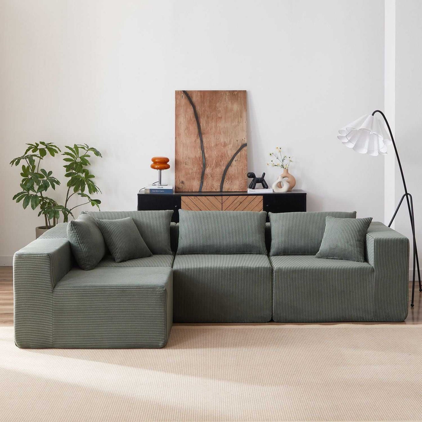 104-Inch Corduroy Modular L Shaped Sectional Sofa,Luxury Floor Couch Set,Upholstered Indoor Furniture,Foam-Filled Compressed Sofa for Living Room,Bedroom,4 PC Free Combination - luxuryhomedecoridea.com