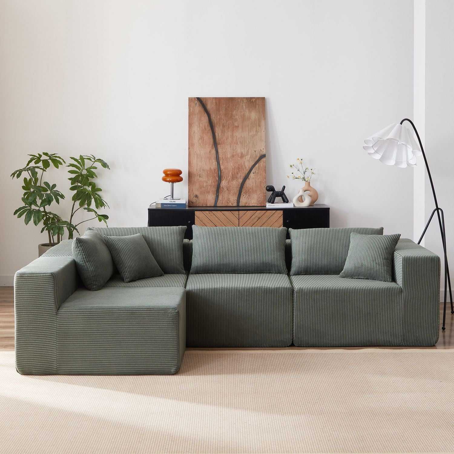 104-Inch Corduroy Modular L Shaped Sectional Sofa,Luxury Floor Couch Set,Upholstered Indoor Furniture,Foam-Filled Compressed Sofa for Living Room,Bedroom,4 PC Free Combination - luxuryhomedecoridea.com