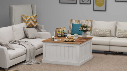 31.5" Farmhouse Coffee Table, Square Wood Center Table with Hinged Lift Top, Rustic Cocktail Table with Large Hidden Storage Compartmen for Living Room-White - luxuryhomedecoridea.com