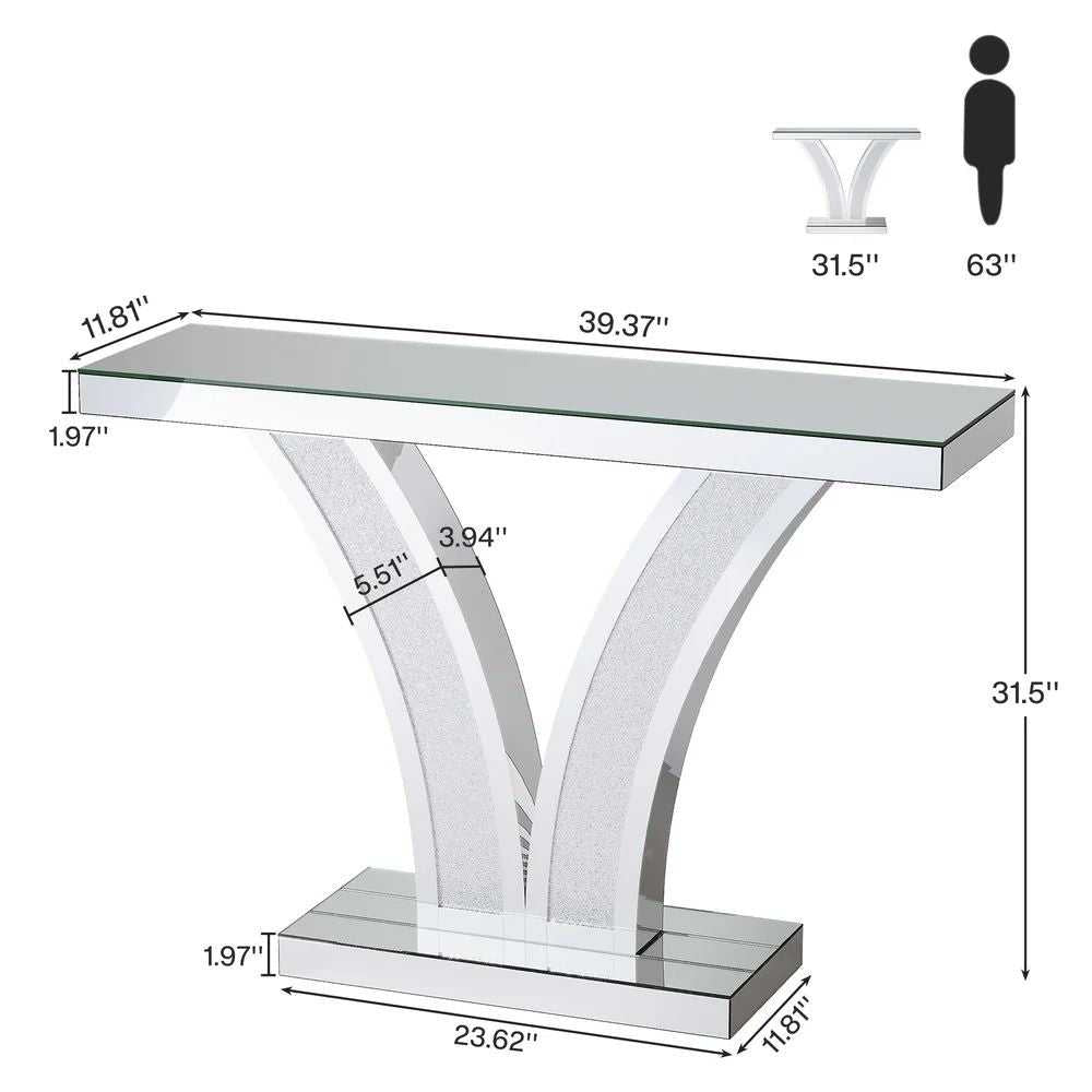 Mirror console table, modern entrance table, foyer table, storage desk, unique V-shaped design - luxuryhomedecoridea.com