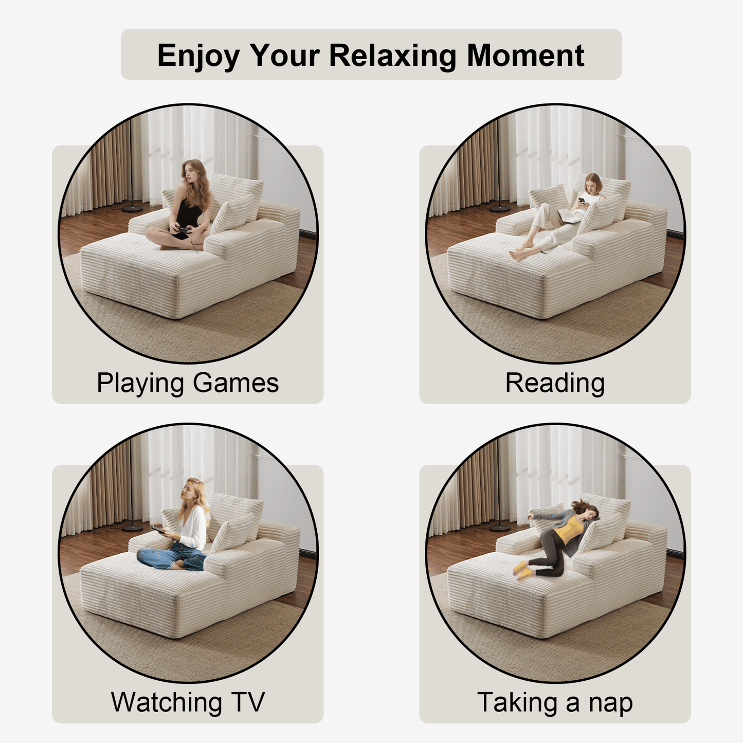 Double Chaise Lounge Chair Indoor,Oversized Upholstered Sleeper Cloud Couch,Deep Seat Luxury Sofa Bed,Sectional Sofa Chaise Love-seat,Corduroy Reading Chair for Living Room,No Assembly Required - luxuryhomedecoridea.com