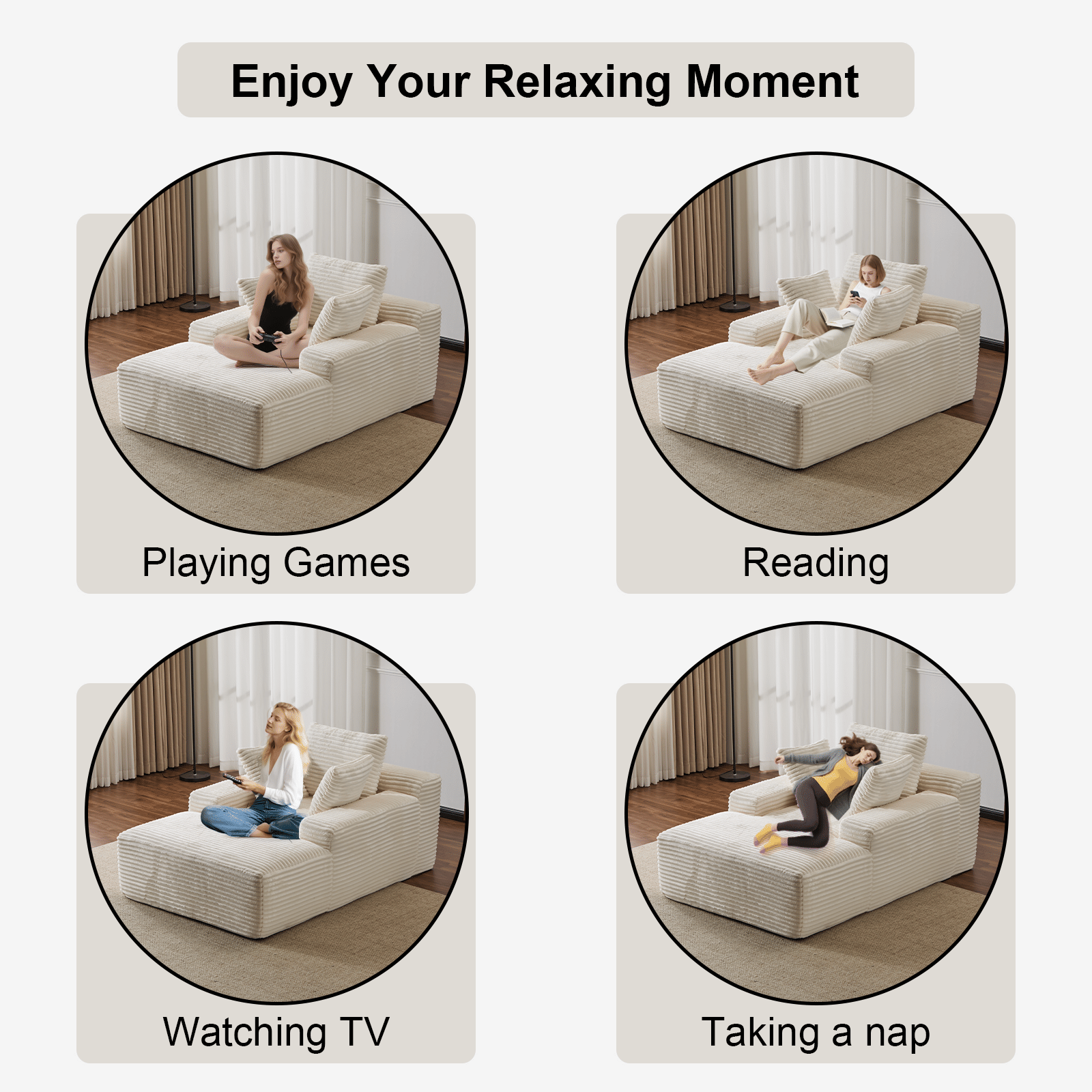 Double Chaise Lounge Chair Indoor,Oversized Upholstered Sleeper Cloud Couch,Deep Seat Luxury Sofa Bed,Sectional Sofa Chaise Love-seat,Corduroy Reading Chair for Living Room,No Assembly Required - luxuryhomedecoridea.com