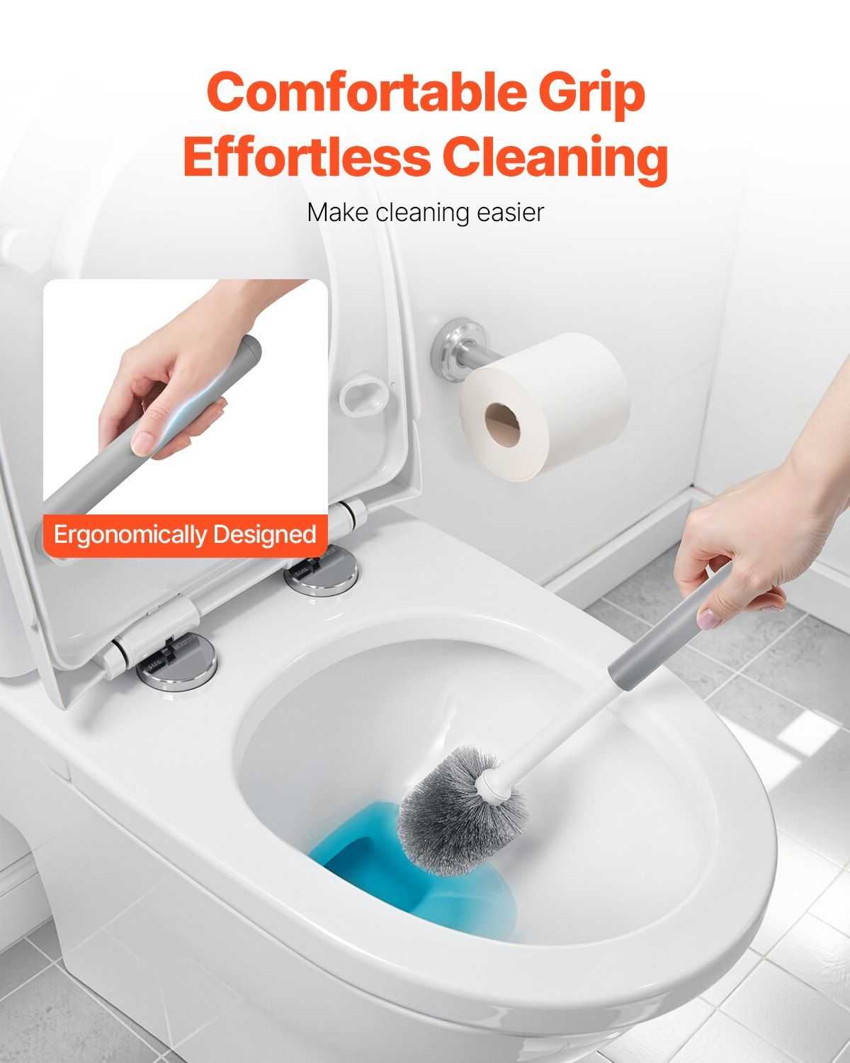 VEVOR Toilet Brush and Plunger Set, 2-in-1 Toilet Bowl Brush Plunger Combo with Ventilated Holder, 360° Deep Cleaning and Drip-Proof Bathroom Supplies, for Bathroom, RV and Toilets (White & Grey) - luxuryhomedecoridea.com