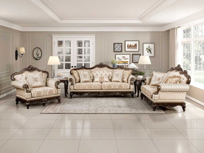 Formal Traditional Luxury Sofa Set 3pc Sofa Loveseat Chair Cherry Finish with Gold Tipping Solid Wood Living Room Furniture - luxuryhomedecoridea.com