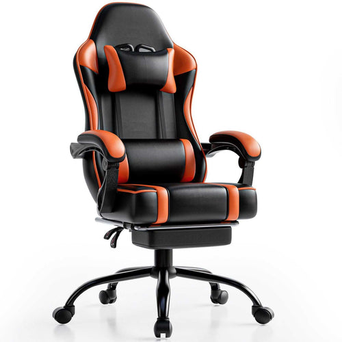 Video Game Chairs for Adults, PU Leather Gaming Chair with Footrest, 360°Swivel Adjustable Lumbar Pillow Gamer Chair, Comfortable Computer Chair for Heavy People - luxuryhomedecoridea.com