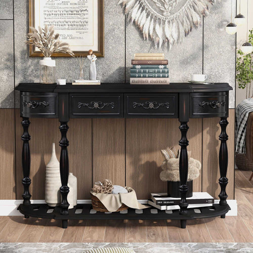 52''Modern and Contemporary Curved Console Table Sofa Table Entryway Table for Hallway Living Room with 4 Drawers and 1 Shelf - luxuryhomedecoridea.com