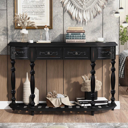 52''Modern and Contemporary Curved Console Table Sofa Table Entryway Table for Hallway Living Room with 4 Drawers and 1 Shelf - luxuryhomedecoridea.com