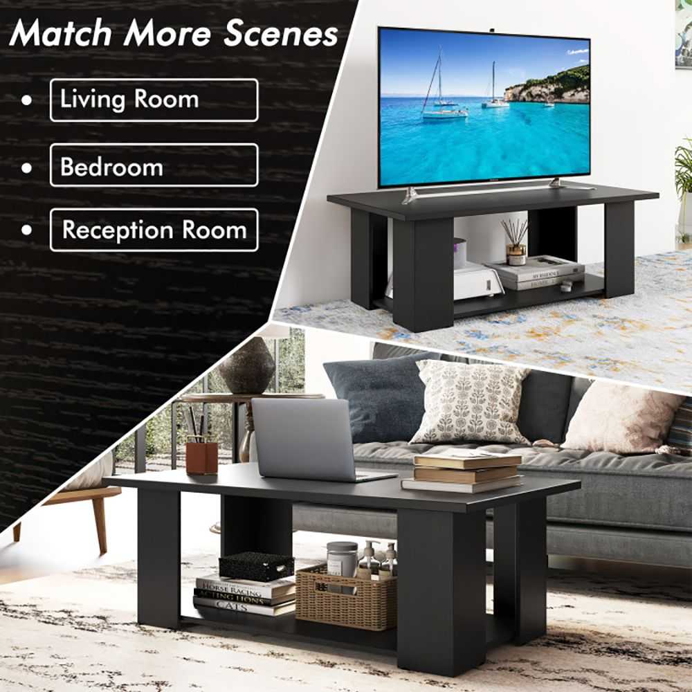 Large 41 Inch 2-tier Wooden Modern Coffee Table with Storage Shelf living room table - luxuryhomedecoridea.com