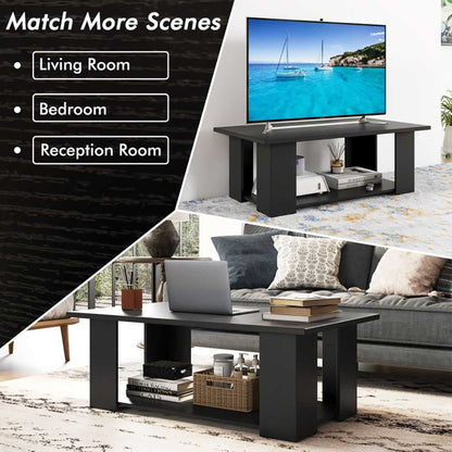 Large 41 Inch 2-tier Wooden Modern Coffee Table with Storage Shelf living room table - luxuryhomedecoridea.com