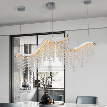 36-inch Modern Wave LED Crystal Chandelier - Adjustable Color Temperature 3000K/4000K/6000K - Adjustable Height - Elegant Chandelier for Living Room and Luxurious Space - luxuryhomedecoridea.com