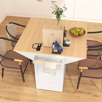 55.7" Large Kitchen Island with 2 Drop Leaf,Rolling Kitchen Cart on 5 Wheels with Power Outlet, Folding Storage Dining Table with Spice & Towel Rack , 3 Drawers, for Kitchen, Dining Room - luxuryhomedecoridea.com