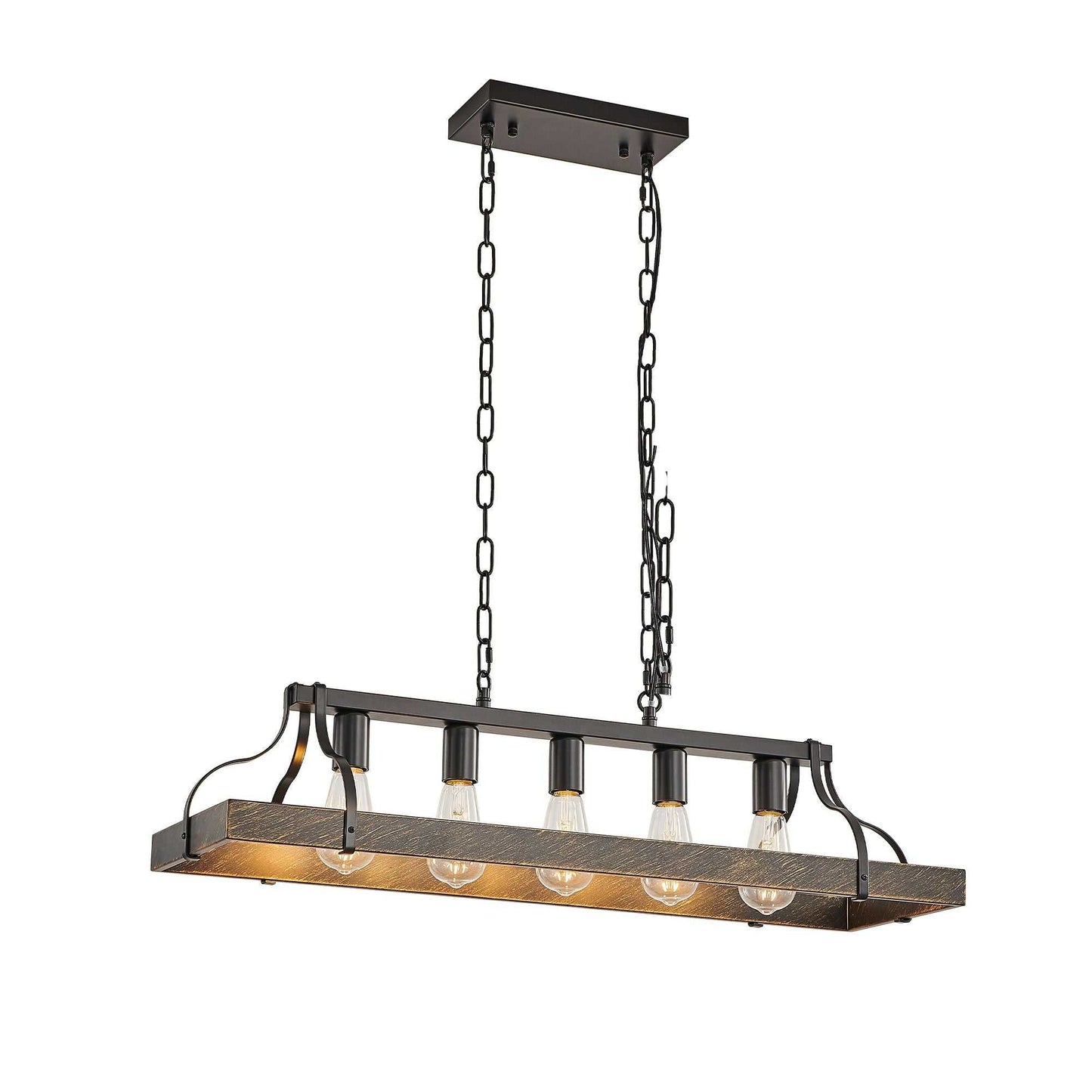 33.7-Inch Black and Gold Vintage Pendant Light, 5 E26 Bulb Sockets, Adjustable Chain Height – Antique Style Chandelier for Dining Room, Kitchen, or Living Room (Bulb Not Included) - luxuryhomedecoridea.com