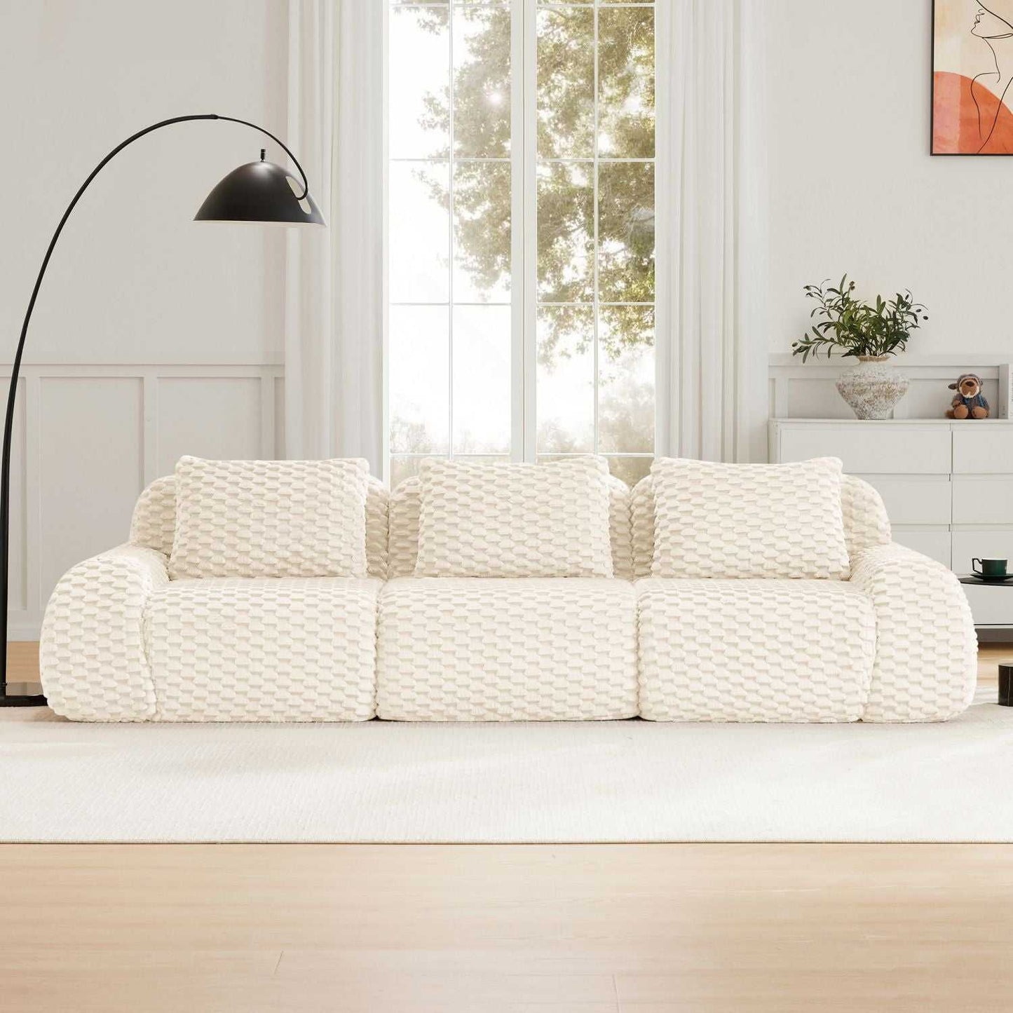 Modern Modular Sectional Sofa for Living Room,Flannelette Fabric,Oversized 3-Seater Couch,boneless sofa,Deep Seat,Buckle connection,Anti-slip Design,No Assembly,Cream - luxuryhomedecoridea.com