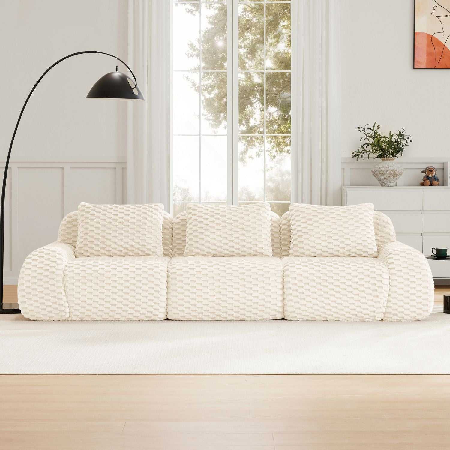 Modern Modular Sectional Sofa for Living Room,Flannelette Fabric,Oversized 3-Seater Couch,boneless sofa,Deep Seat,Buckle connection,Anti-slip Design,No Assembly,Cream - luxuryhomedecoridea.com