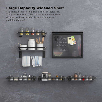 Glass Shelf for Bathroom 15.7 in Bathroom Shelves with Towel Bar Tempered Glass Shelves for Wall(2 Tier) - luxuryhomedecoridea.com