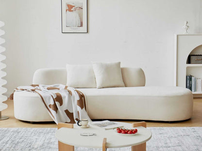 90" Curved Sofa with Throw Pillows, 4 Seater Luxury Velvet Couch with Half Moon Design and High-Density Foam, Ideal for Modern Living Room, Office & Apartment, Ivory - luxuryhomedecoridea.com