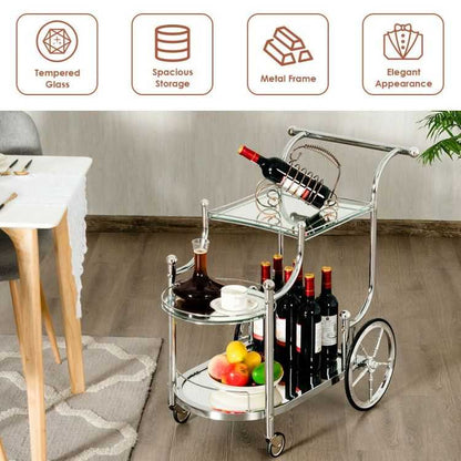 Kitchen Rolling Bar Cart with Tempered Glass Suitable for Restaurant and Hotel - luxuryhomedecoridea.com