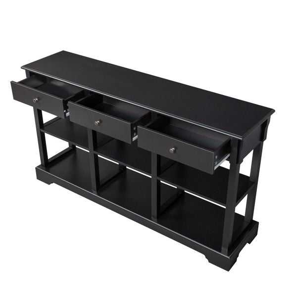 Console Sofa Table with Ample Storage; Retro Kitchen Buffet Cabinet Sideboard with Open Shelves and 3 Drawers; Accent Storage Cabinet for Entryway/Living Room Black Color - luxuryhomedecoridea.com