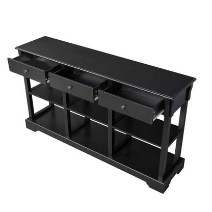 Console Sofa Table with Ample Storage; Retro Kitchen Buffet Cabinet Sideboard with Open Shelves and 3 Drawers; Accent Storage Cabinet for Entryway/Living Room Black Color - luxuryhomedecoridea.com