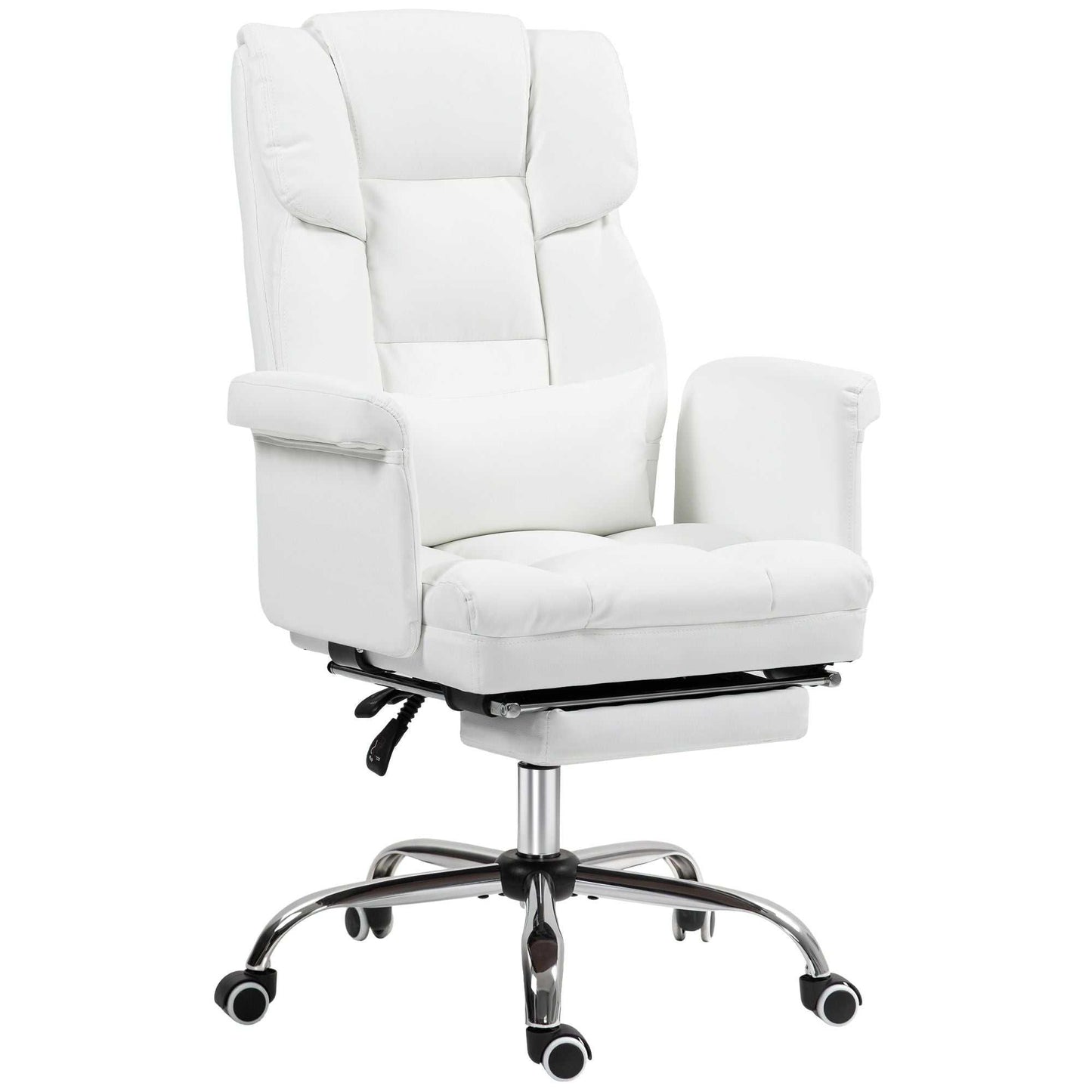 Executive Office Chair with Footrest and Lumbar Support, PU Leather Reclining Office Desk Chair, Ergonomic and Swivel, White - luxuryhomedecoridea.com