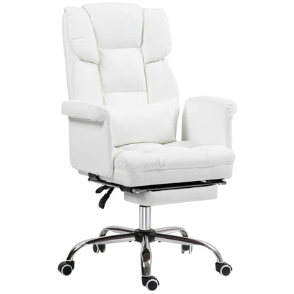 Executive Office Chair with Footrest and Lumbar Support, PU Leather Reclining Office Desk Chair, Ergonomic and Swivel, White - luxuryhomedecoridea.com