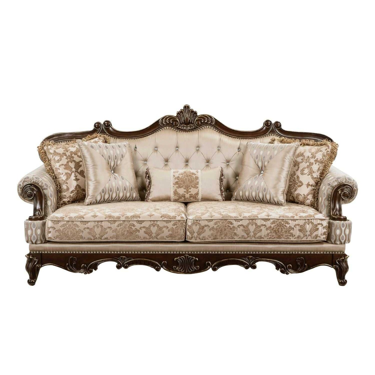 Formal Traditional Luxury Sofa Set 3pc Sofa Loveseat Chair Cherry Finish with Gold Tipping Solid Wood Living Room Furniture - luxuryhomedecoridea.com