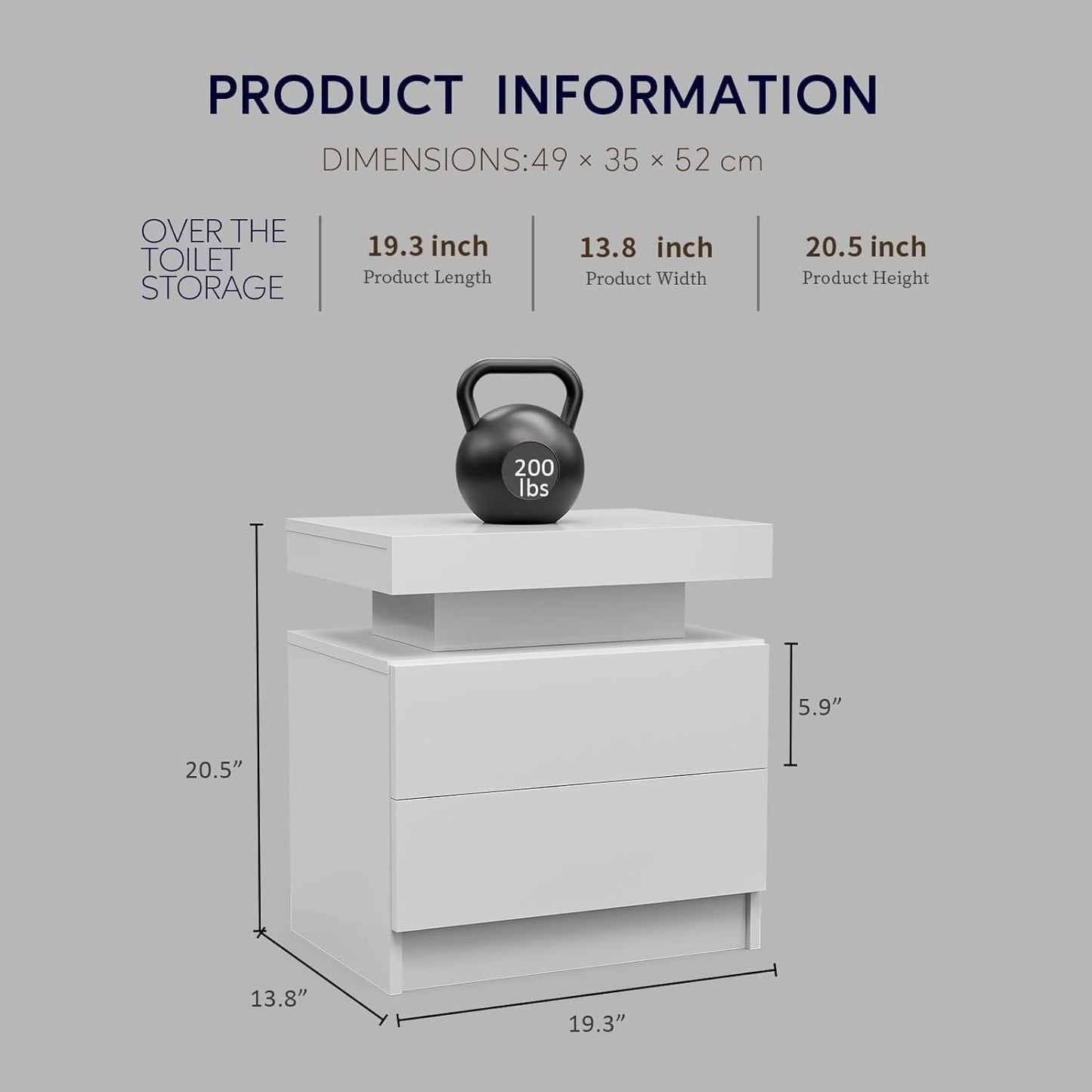 Nightstand LED Bedside Table Cabinet Lights Modern End Side with 2 Drawers for Bedroom (White) - luxuryhomedecoridea.com