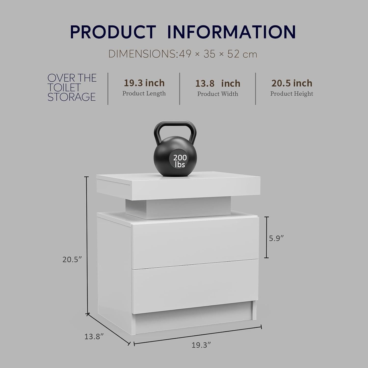 Nightstand LED Bedside Table Cabinet Lights Modern End Side with 2 Drawers for Bedroom (White) - luxuryhomedecoridea.com