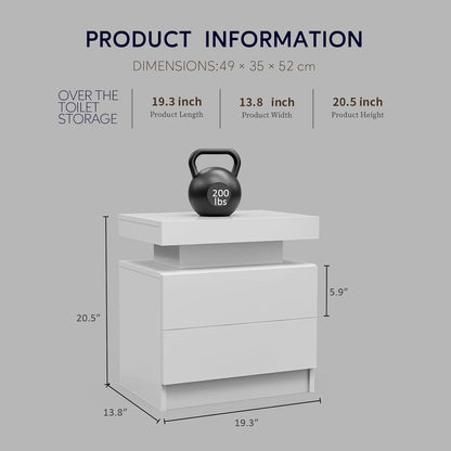 Nightstand LED Bedside Table Cabinet Lights Modern End Side with 2 Drawers for Bedroom (White) - luxuryhomedecoridea.com