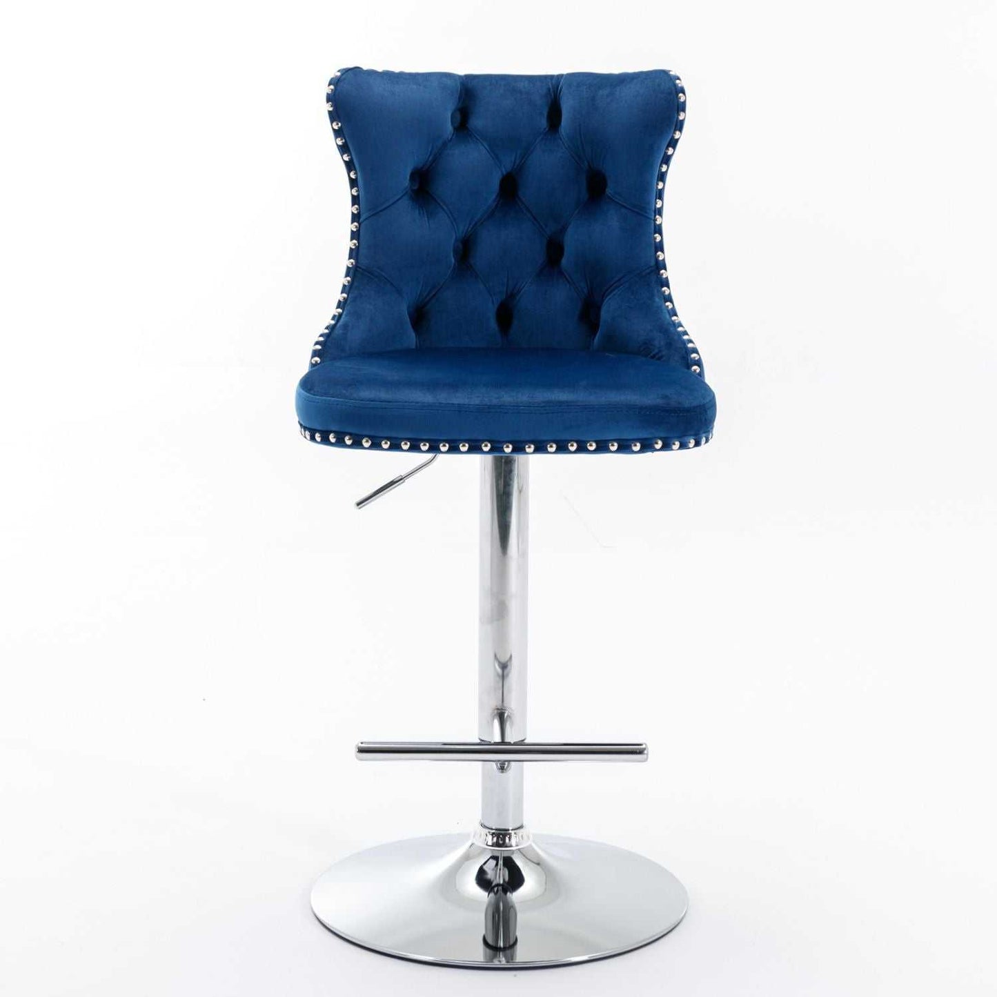 Swivel Velvet Barstools Adjusatble Seat Height from 25-33 Inch, Chrome base Bar Stools with Backs Comfortable Tufted for Home Pub and Kitchen Island,Set of 2,AS1712BL,Blue - luxuryhomedecoridea.com