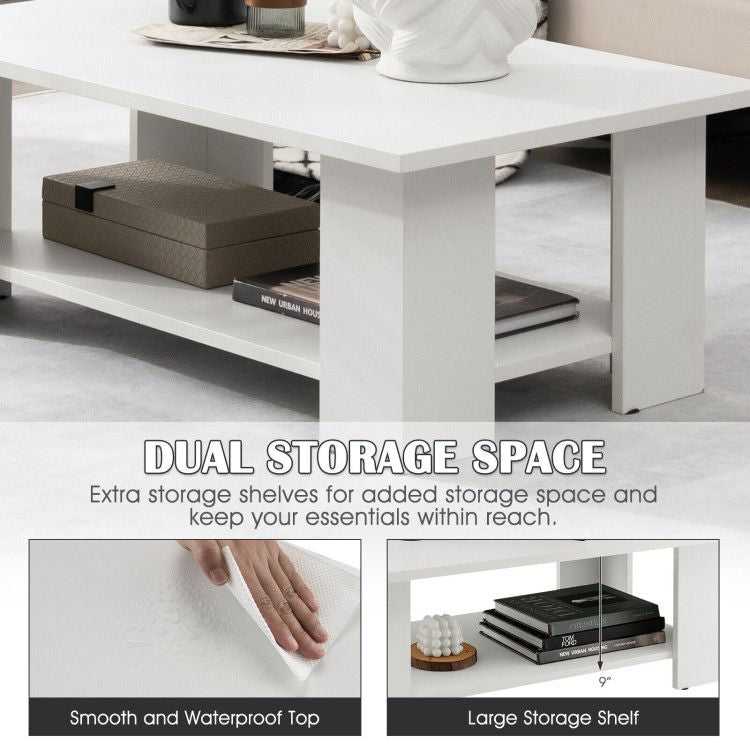 Large 41 Inch 2-tier Wooden Modern Coffee Table with Storage Shelf living room table - luxuryhomedecoridea.com