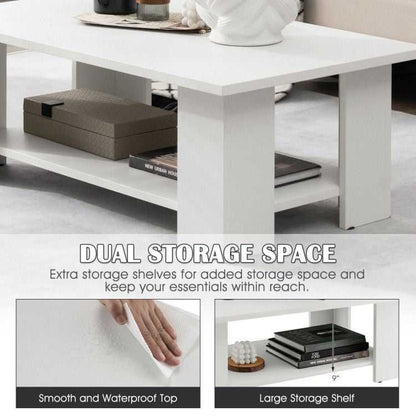 Large 41 Inch 2-tier Wooden Modern Coffee Table with Storage Shelf living room table - luxuryhomedecoridea.com