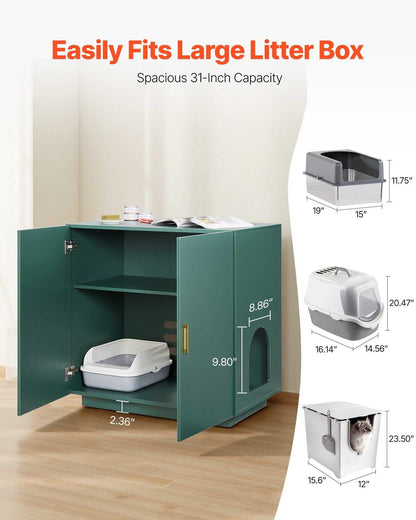 VEVOR Cat Litter Box Enclosure, 31.5 in Hidden Litter Box Cabinet, Wooden Indoor Cat Washroom with Ventilated Holes, Double-Door Kitty Pet House Furniture, End Side Table Fit Most Litterboxes - luxuryhomedecoridea.com