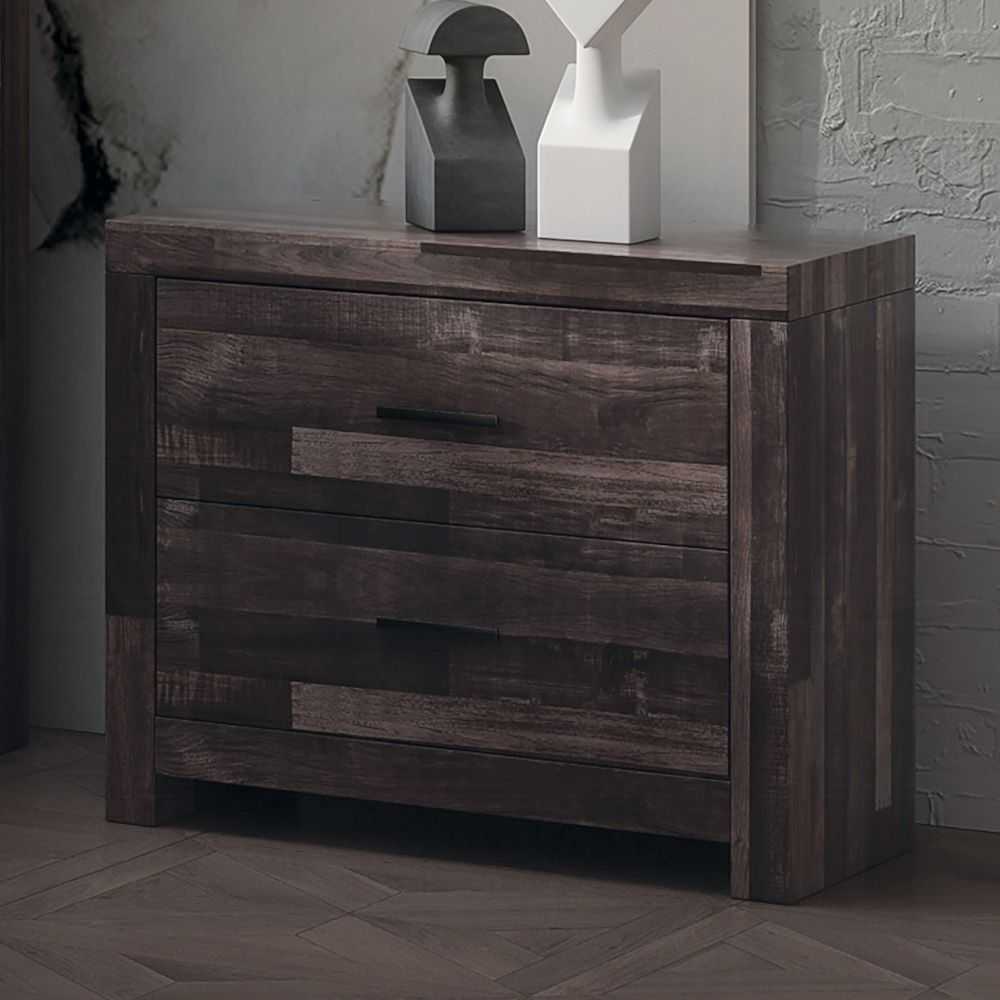 Contemporary Oak Finish Wooden Nightstand Two Drawers Storage Bedroom Furniture 1pc Beside Table Plank Pattern - luxuryhomedecoridea.com
