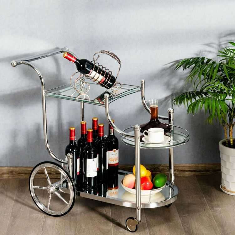 Kitchen Rolling Bar Cart with Tempered Glass Suitable for Restaurant and Hotel - luxuryhomedecoridea.com