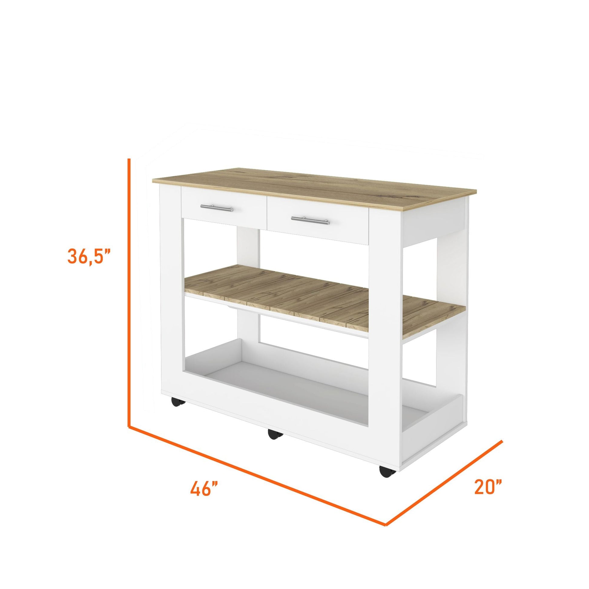 Brooklyn 46 Kitchen Island, Two Shelves, Two Drawers - luxuryhomedecoridea.com