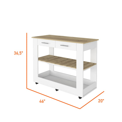 Brooklyn 46 Kitchen Island, Two Shelves, Two Drawers - luxuryhomedecoridea.com