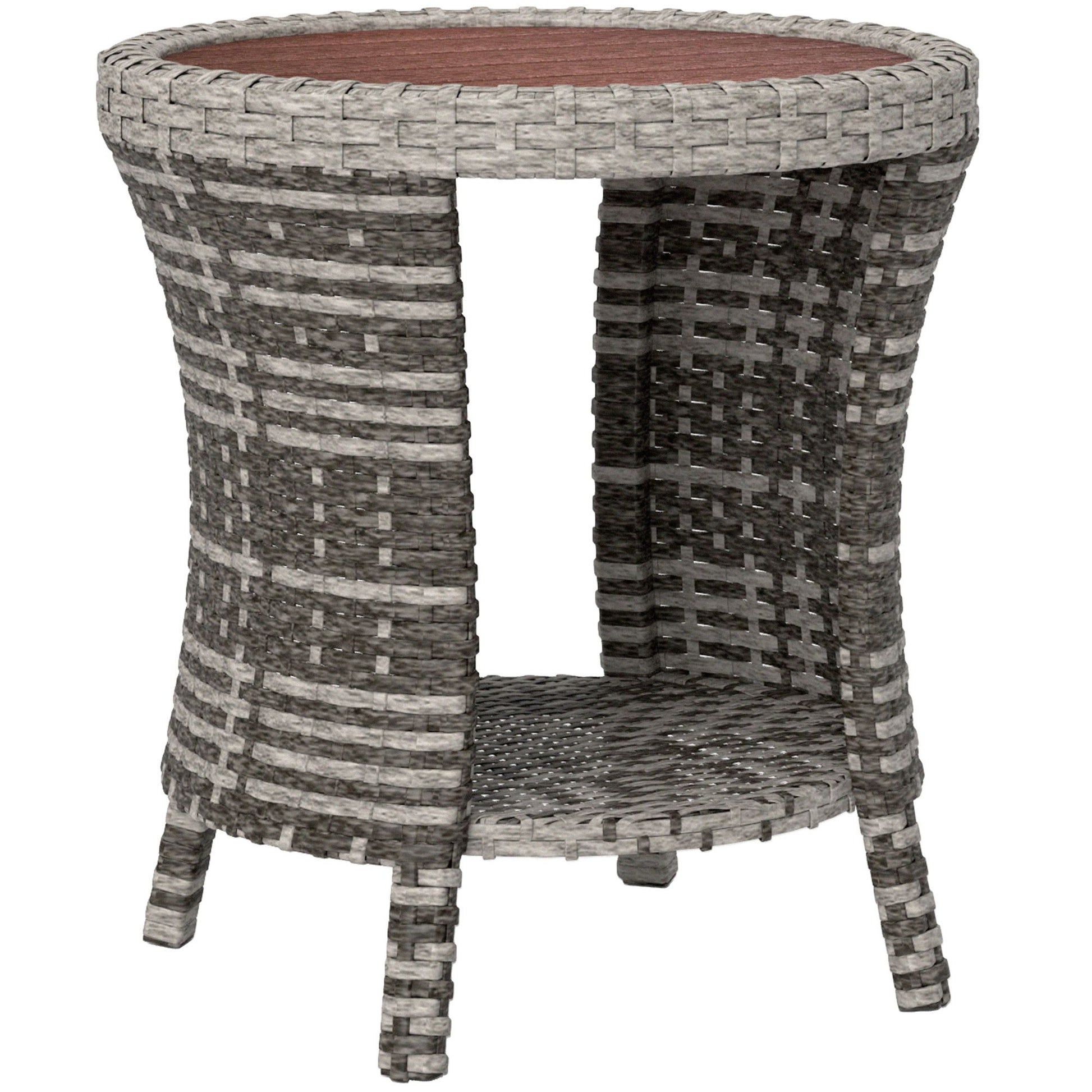 18" Wicker Outdoor Coffee Table, PE Rattan Patio Side Table with 2-Tier Storage, Composite Wood Top, Mixed Gray - luxuryhomedecoridea.com