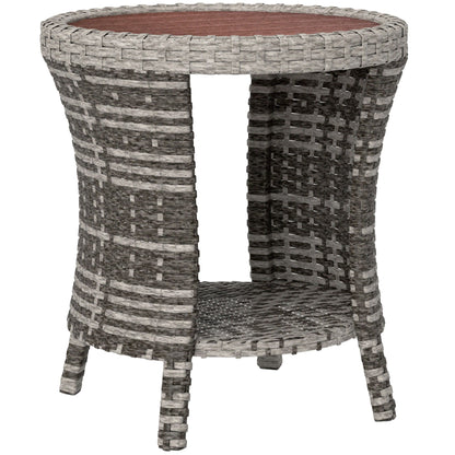 18" Wicker Outdoor Coffee Table, PE Rattan Patio Side Table with 2-Tier Storage, Composite Wood Top, Mixed Gray - luxuryhomedecoridea.com