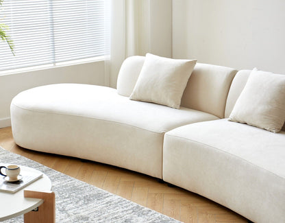 132" Curved Sofa with Throw Pillows, 6 Seater Luxury Velvet Couch with Half Moon Design and High-Density Foam, Ideal for Modern Living Room, Office & Apartment, Ivory - luxuryhomedecoridea.com